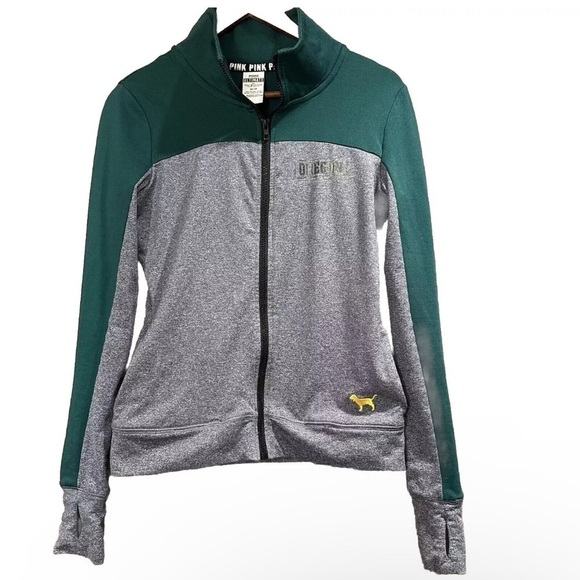 Victoria's Secret PINK Ultimate Oregon Ducks Uof￼O Full Zip Green Gray Jacket XS - Picture 1 of 7